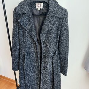 Anne Klein belted wool-blend tweed coat
